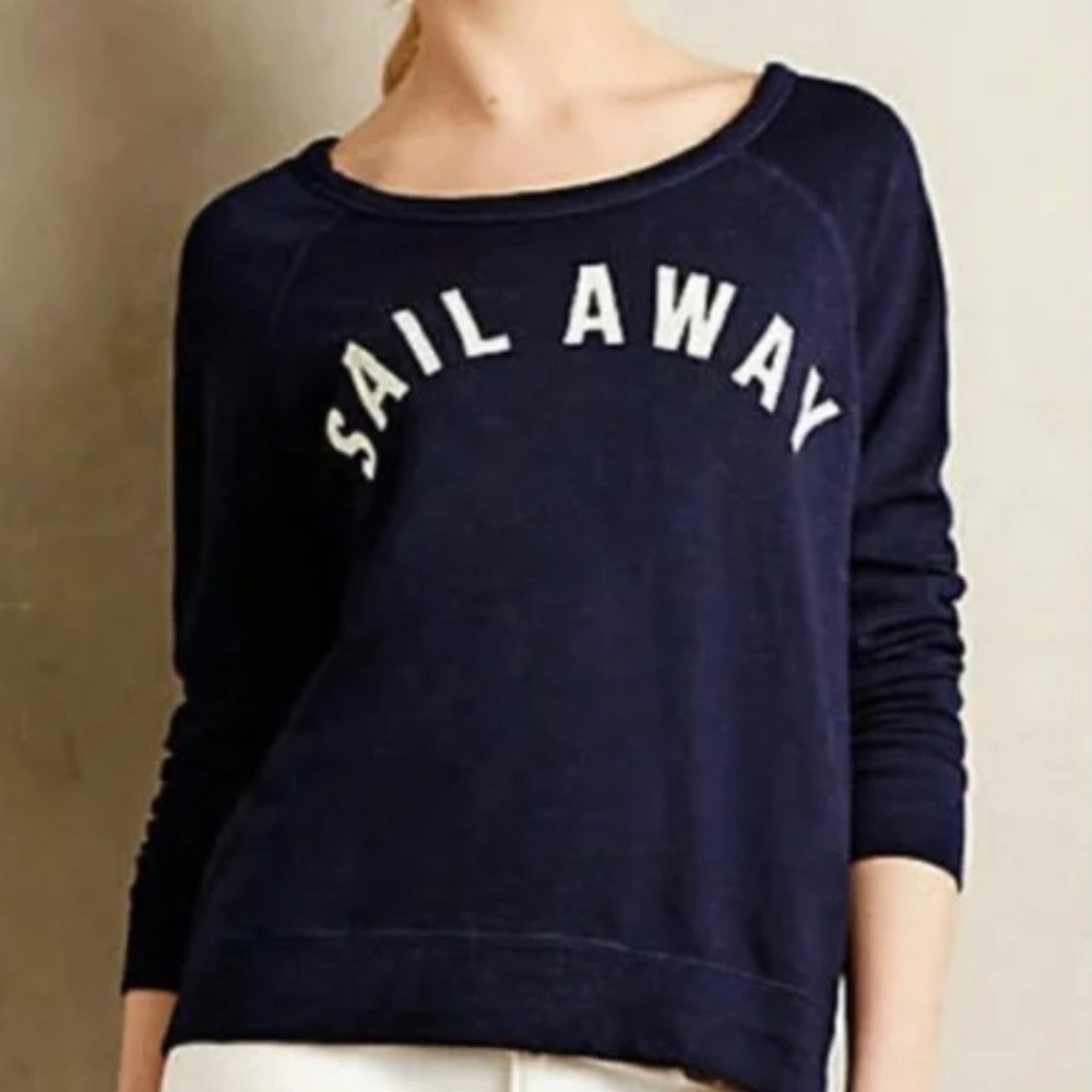 Anthropologie Sundry Sail Away Cruise Wear Beach Pullover Navy Top Small - Picture 3 of 9